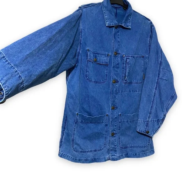 Timberland Chore Jacket Coat Denim M L XL XXL Chest 54” Blue Utility Oversized - Picture 8 of 16